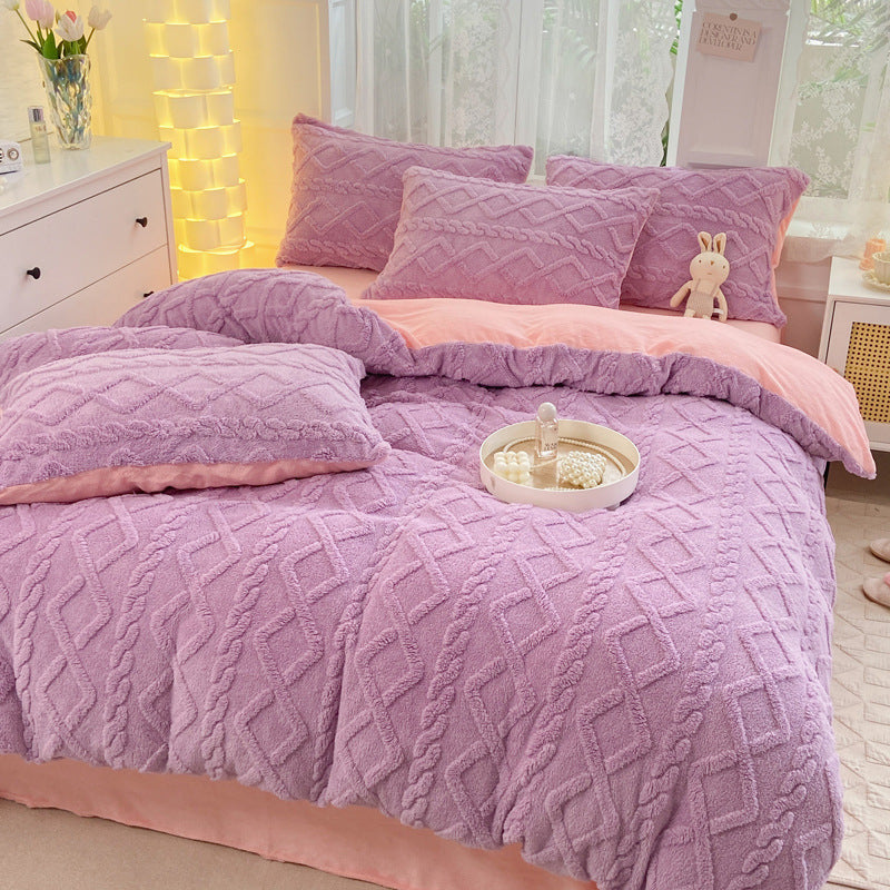 Winter Flannel Bedding Set – Warm Coral Fleece Duvet Cover