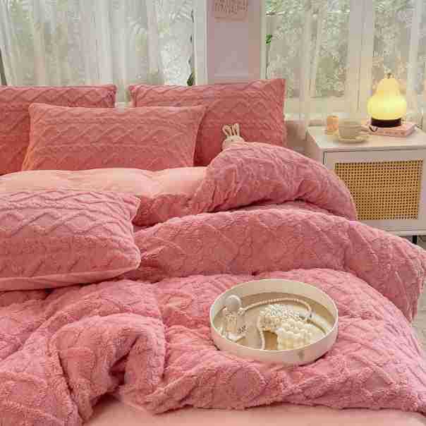 Winter Flannel Bedding Set – Warm Coral Fleece Duvet Cover