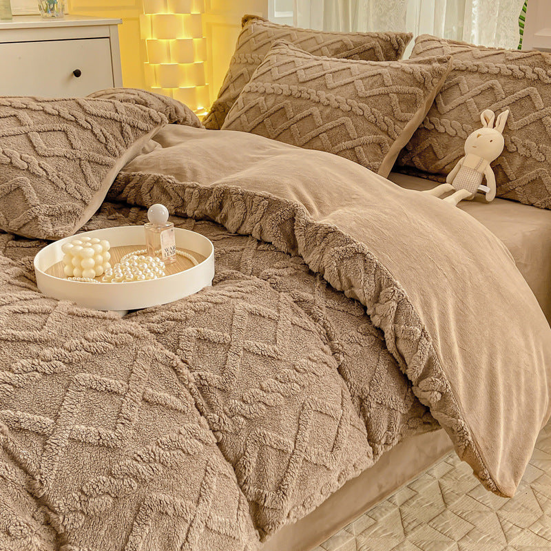 Winter Flannel Bedding Set – Warm Coral Fleece Duvet Cover