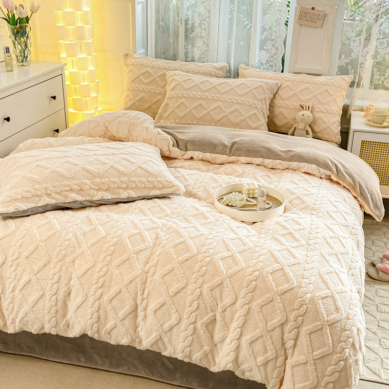 Winter Flannel Bedding Set – Warm Coral Fleece Duvet Cover