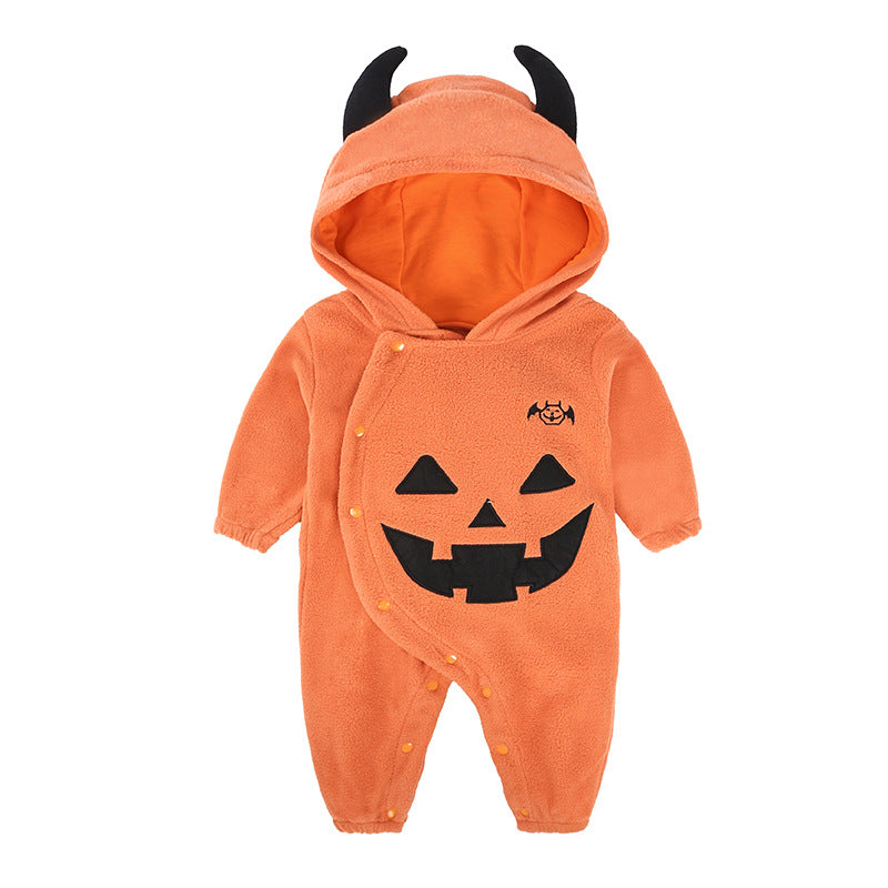 Halloween baby pumpkin costume onesie with hood, soft and cozy outfit for infants