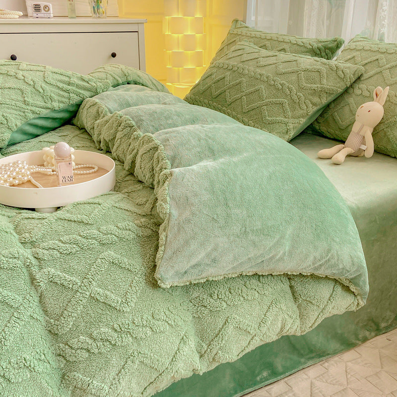 Winter Flannel Bedding Set – Warm Coral Fleece Duvet Cover