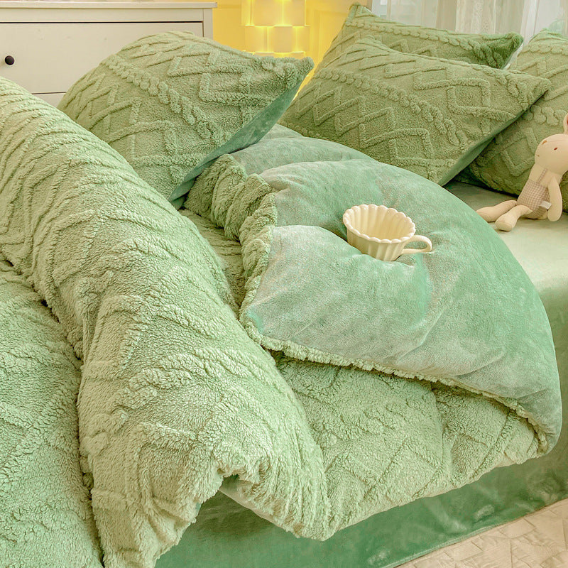Winter Flannel Bedding Set – Warm Coral Fleece Duvet Cover