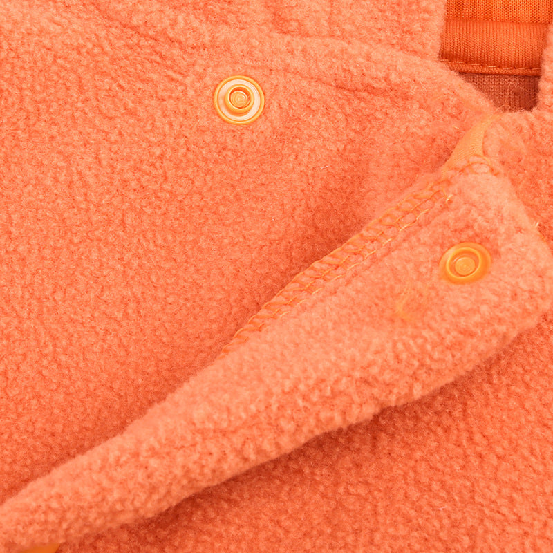 Soft and warm hooded baby pumpkin onesie, perfect for Halloween photos and fall events.